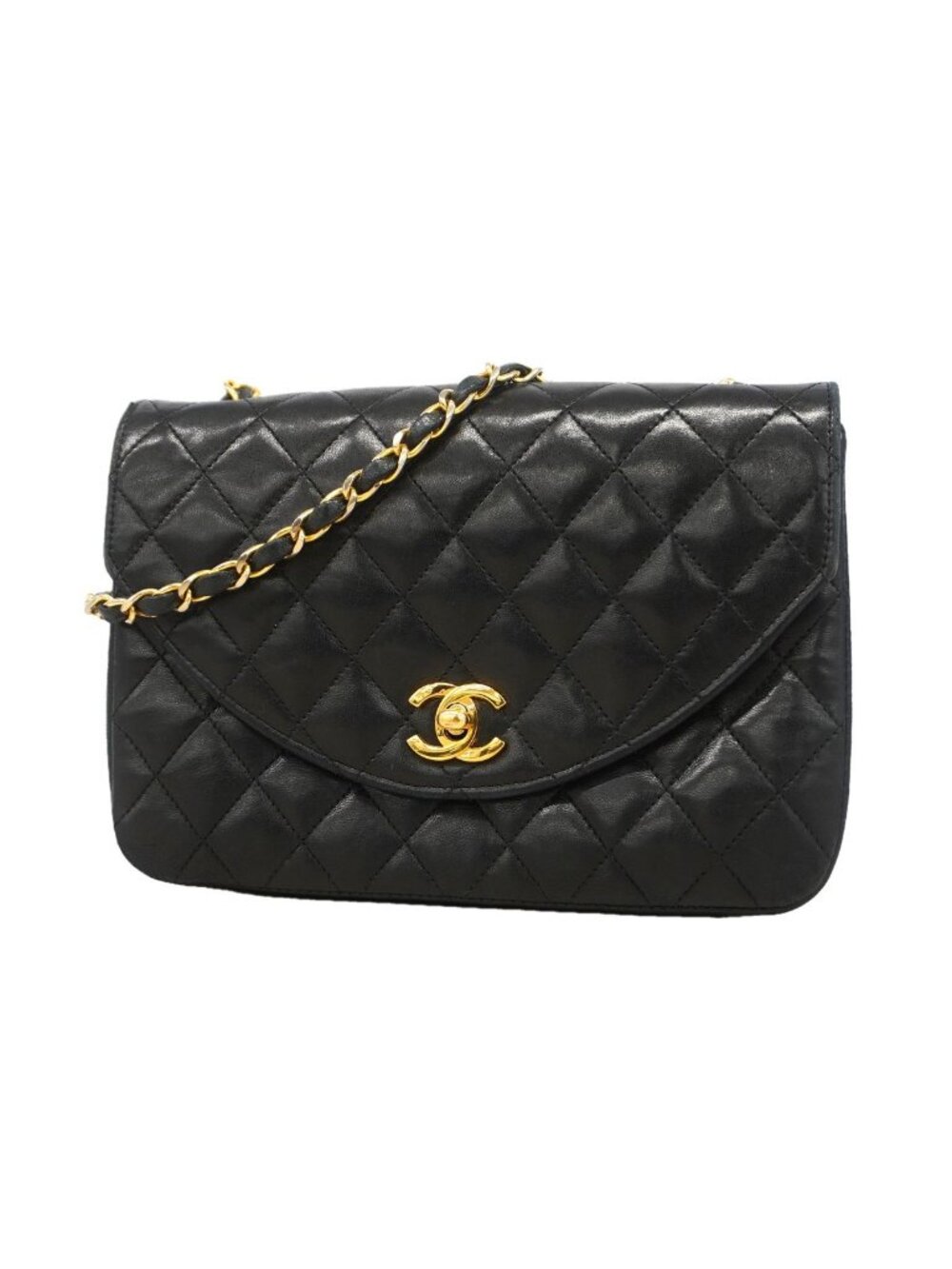 Chanel Shoulder Bag Quilted Lambskin Black Gold